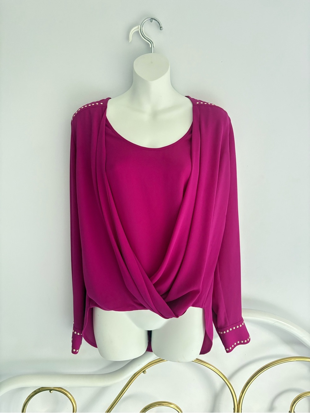 Y2K Cache magenta draped blouse